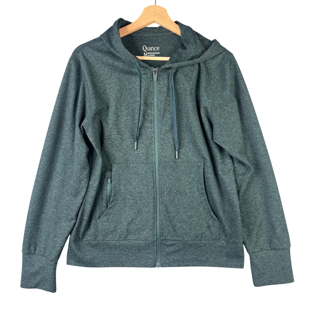 Quince Ultra-Soft Performance Full-Zip Hoodie Heathered Teal Green Mens Medium